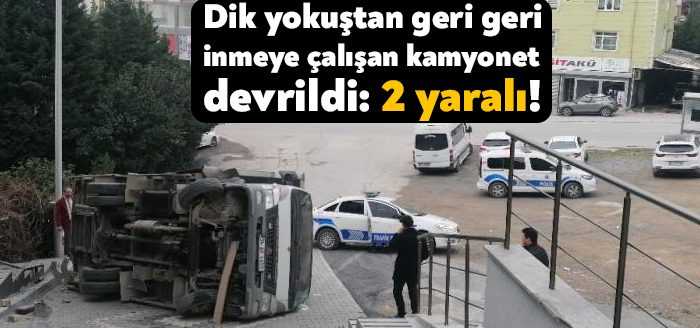 Kocaeli’nin Gebze ilçesinde dik yokuştan geri geri inmeye çalışan fayans